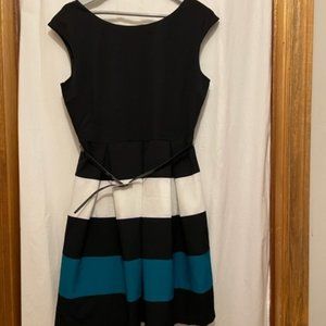 Black dress with white and teal